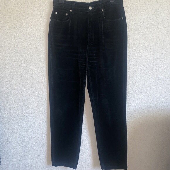 Liz Claiborne Velvet Pants Womens 12 Black Straight Soft 90s holiday work goth - Picture 1 of 9